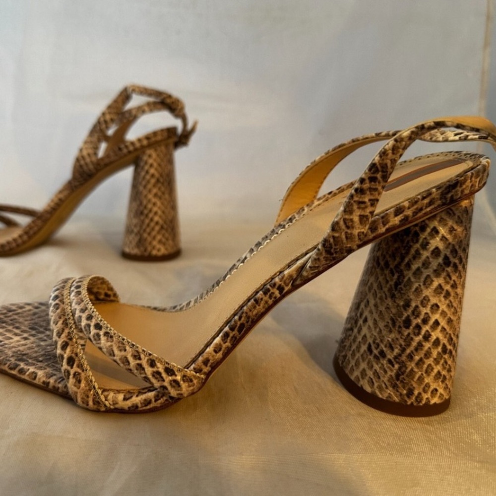 Sam Edelman Snakeskin Strappy Block Heels Size 9 Brown Cream